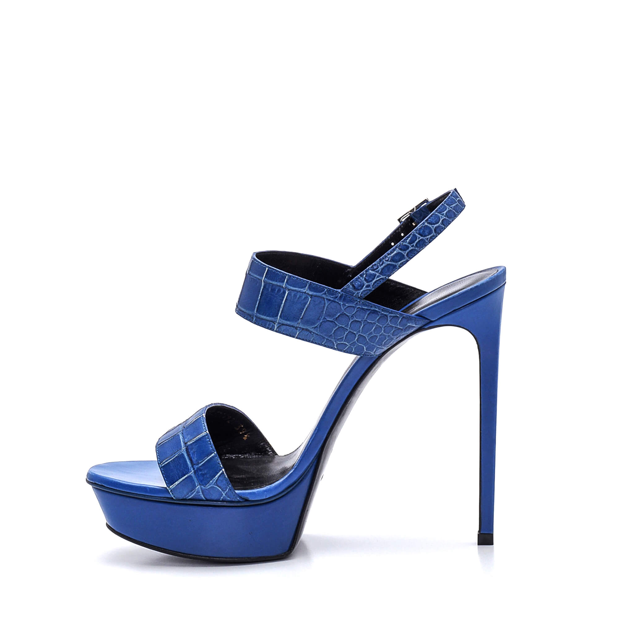 Yves Saint Laurent - Navy Croco Print High Heel Pumps